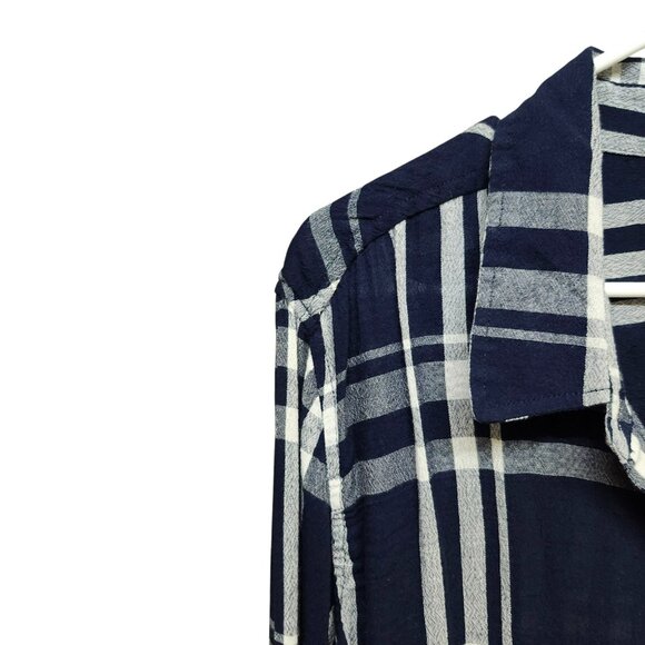 NEW Lucky Brand Womens‎ XL Button Up Shirt Blue Plaid Pattern Gauze Collared - Picture 6 of 16